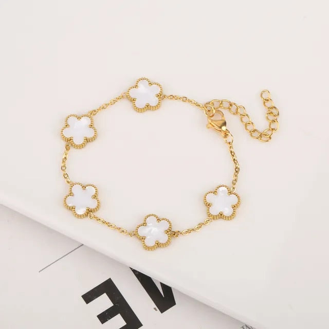 White Gold Plated Clover Leaf Charm Bracelet