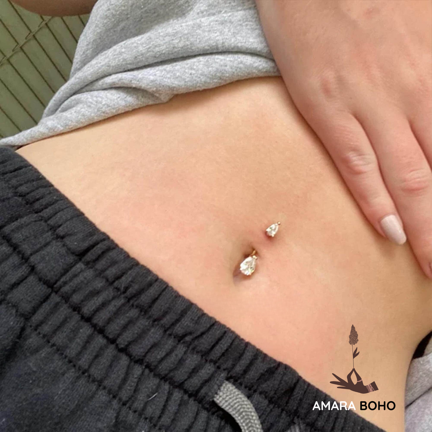 Boho Silver Crystal Navel Ring
