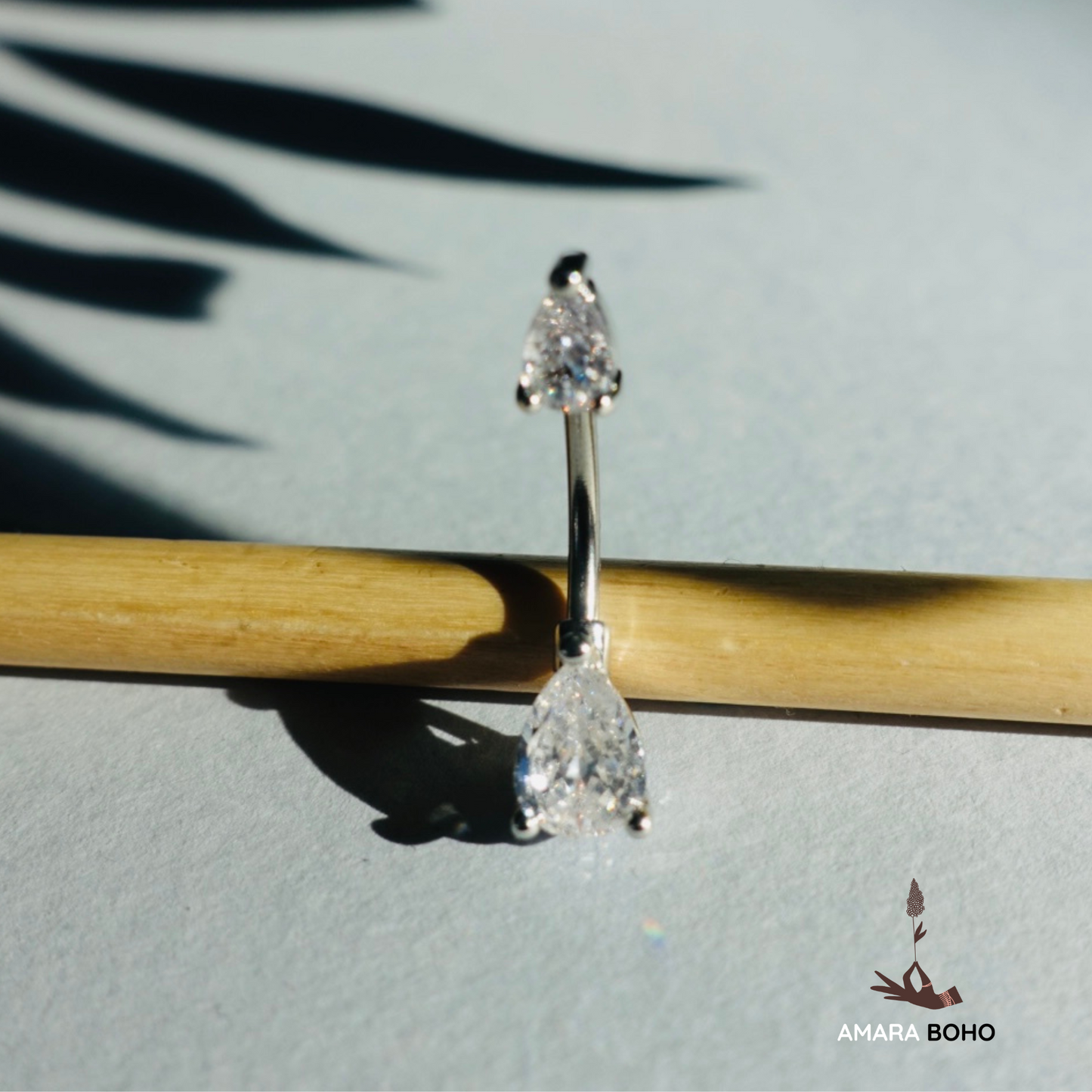 Boho Silver Crystal Navel Ring