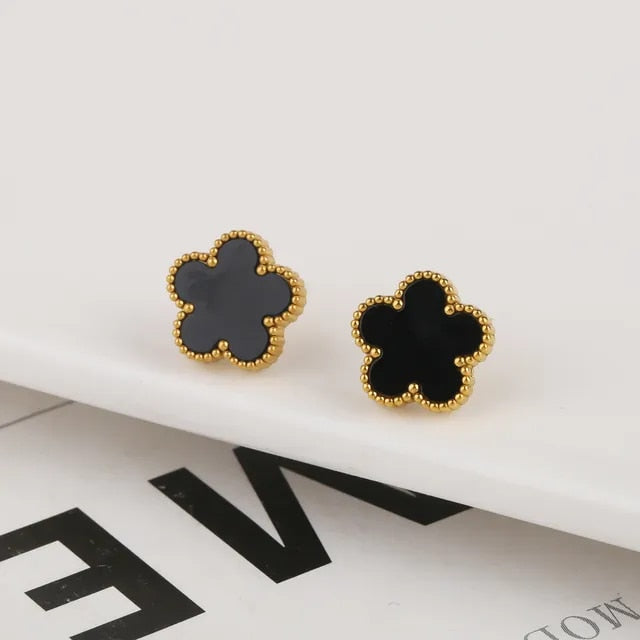 Black Gold Plated Clover Leaf Charm Earrings