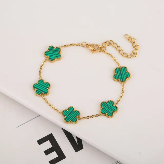 Green Gold Plated Clover Leaf Charm Bracelet