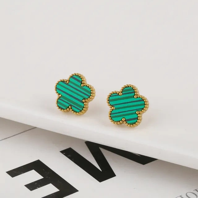 Green Gold Plated Clover Leaf Charm Earrings