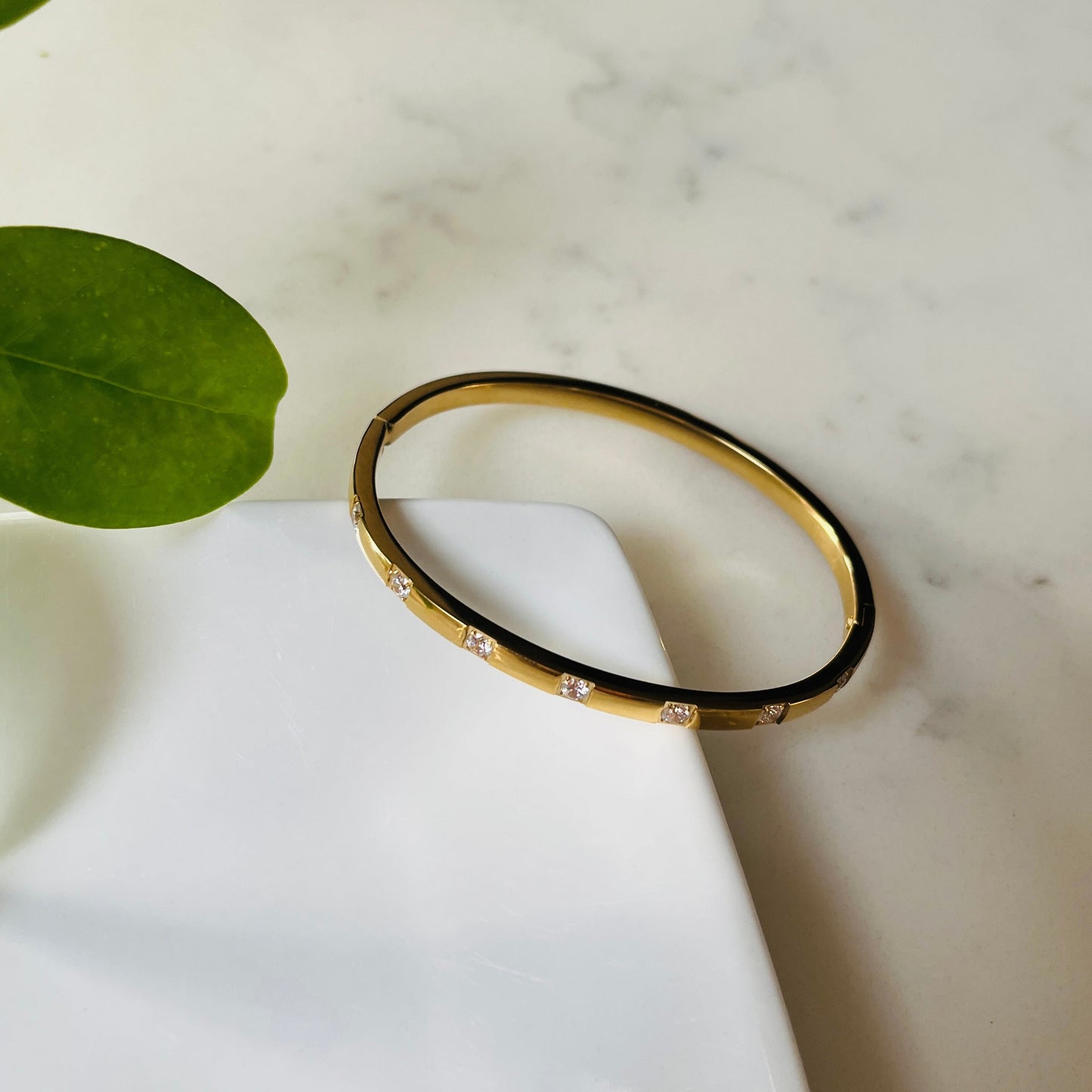 Boho 14k Gold Plated Bangle - Seven Diamonds