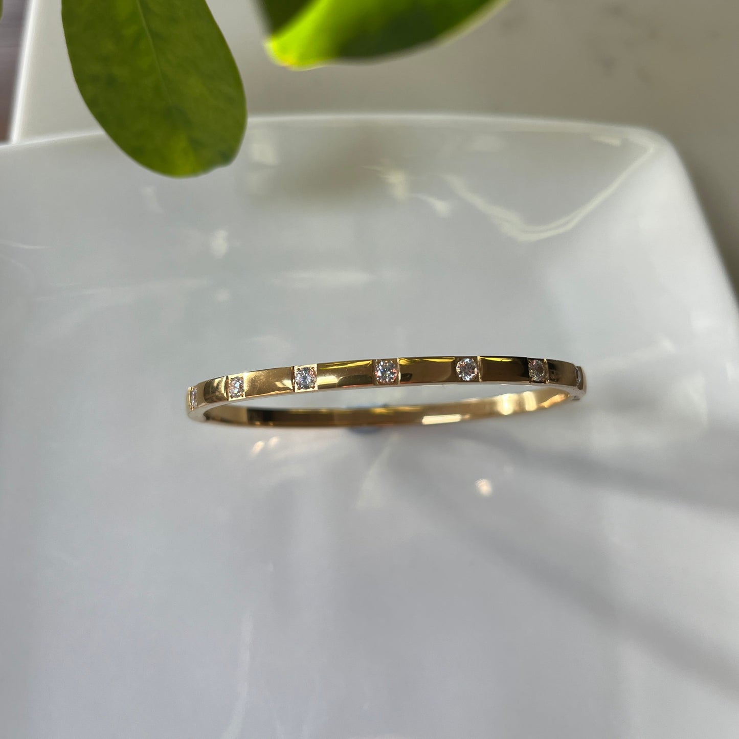 Boho 14k Gold Plated Bangle - Seven Diamonds