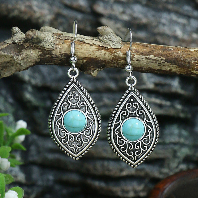 Boho Indi Leaf Turquoise Earrings