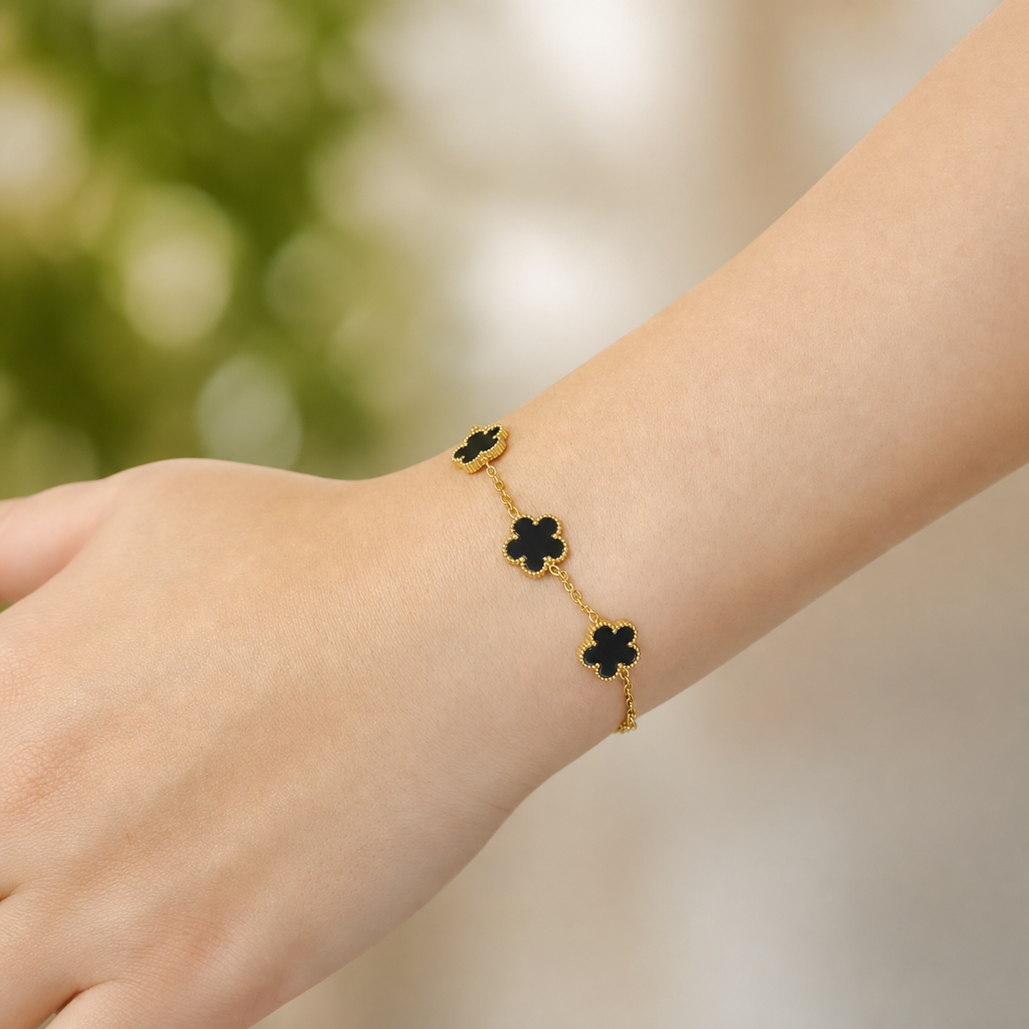 Black Gold Plated Clover Charm Bracelet