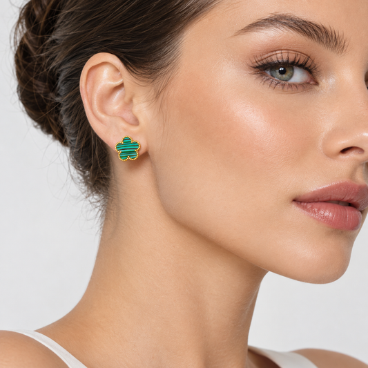 Green Gold Plated Clover Leaf Charm Earrings