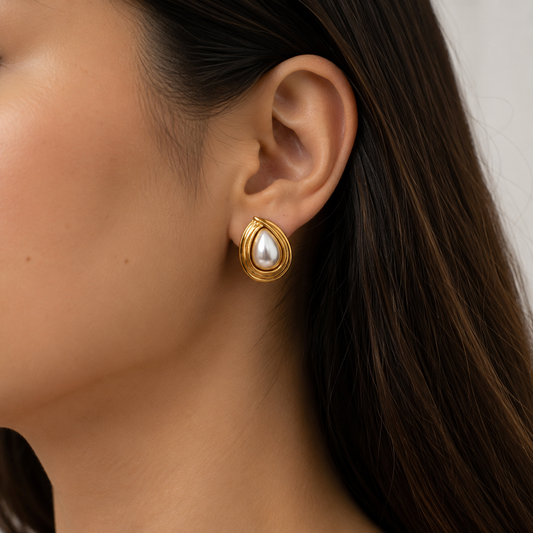 Vintage Gold Swirl Tone Faux Pearl Earrings