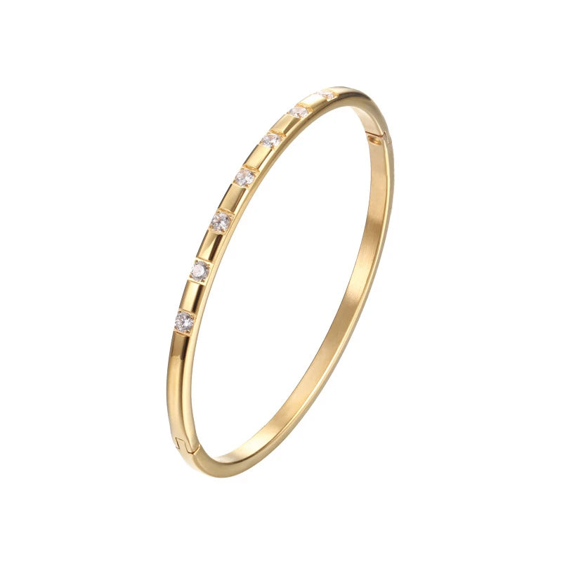 Boho 14k Gold Plated Bangle - Seven Diamonds