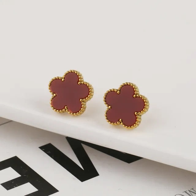 Red Gold Plated Clover Leaf Charm Earrings