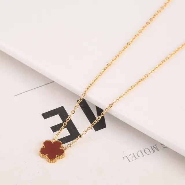Red Gold Plated Clover Leaf Charm Necklace