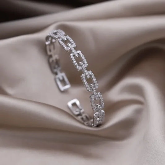 Boho 14k Gold Zirconia Diamond Golden Chain Cuff