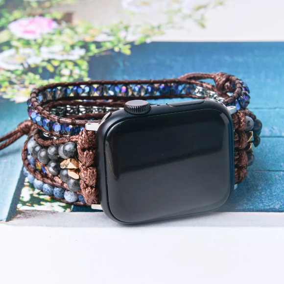 Boho Black Agate Fitbit Versa Watch Strap