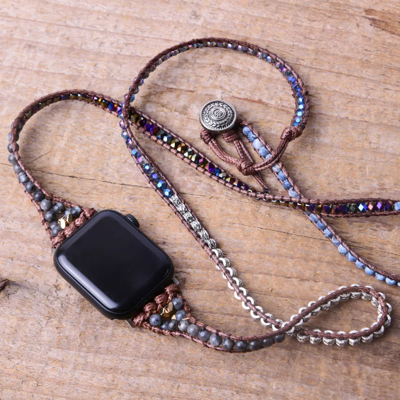 Boho Black Agate Fitbit Versa Watch Strap