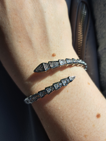 Boho 14k Gold Zirconia Diamond Snake Bracelet - Golden Serpent