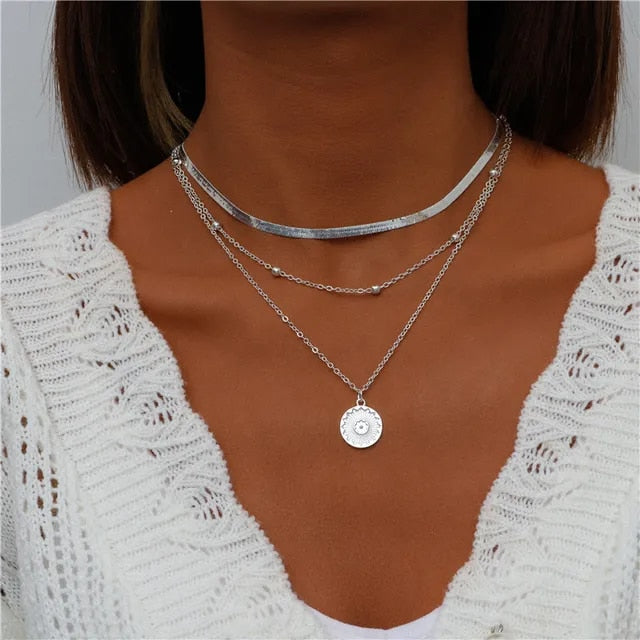 Boho Multi Layered Necklace - Gypsy Pendant