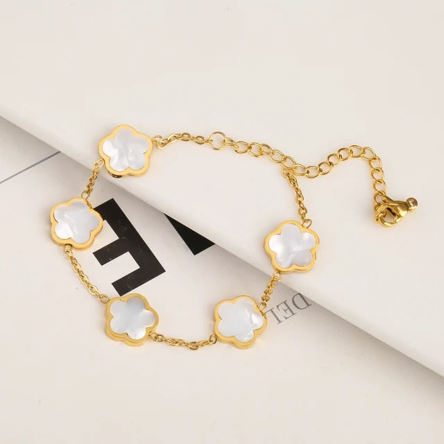 White Gold Plated Clover Leaf Charm Bracelet