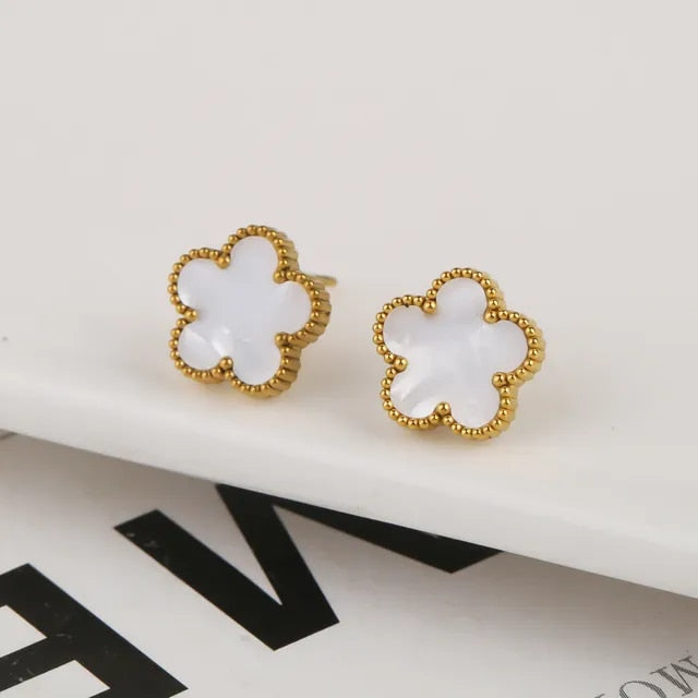 White Gold Plated Clover Leaf Charm Earrings