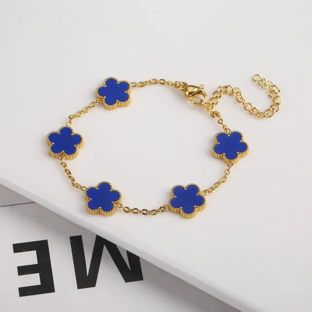 Blue Gold Plated Clover Leaf Charm Bracelet