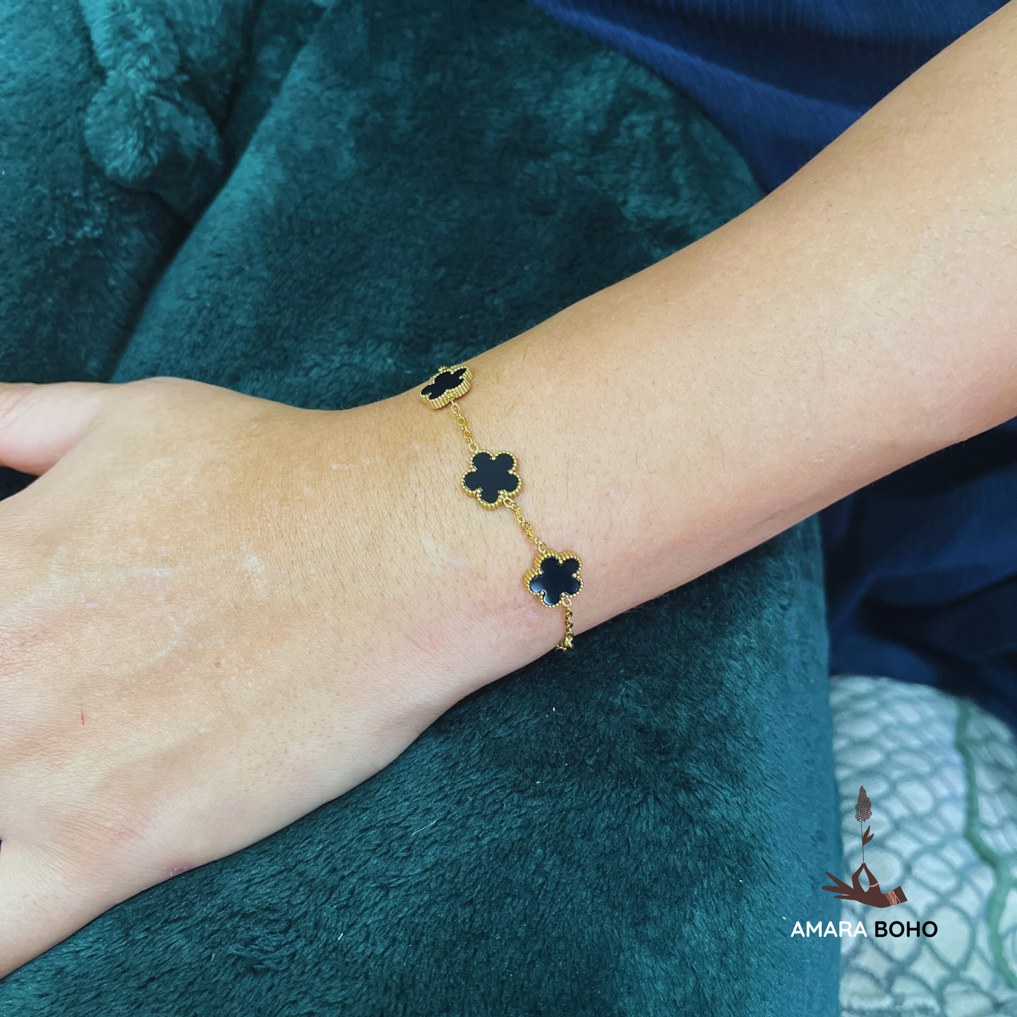 Black Gold Plated Clover Leaf Charm Bracelet
