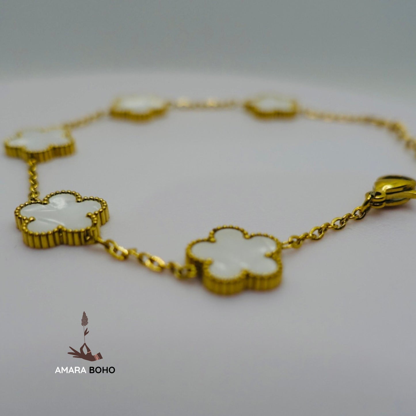 White Gold Plated Clover Leaf Charm Bracelet