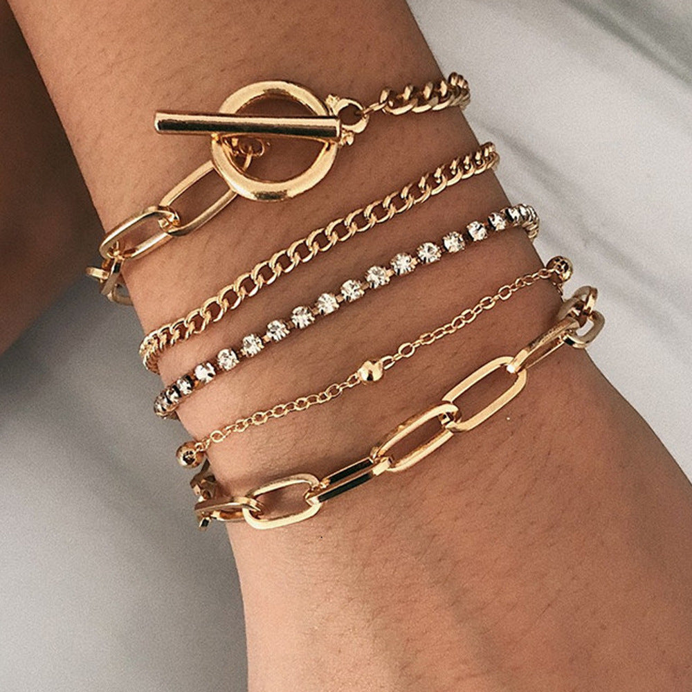 Geometric Harmony Chain Set - Boho Bracelet Silver or Gold