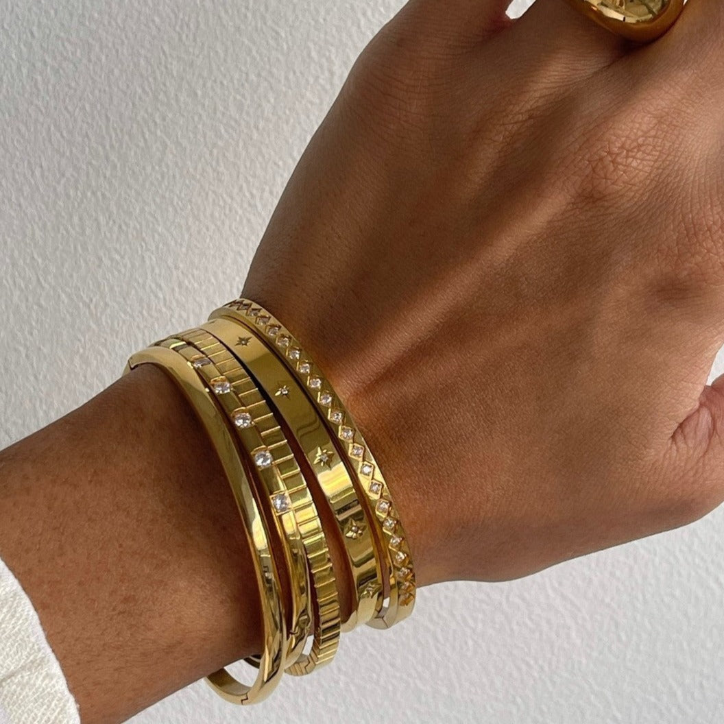 Boho Statement Stacked Gold Bangle Set
