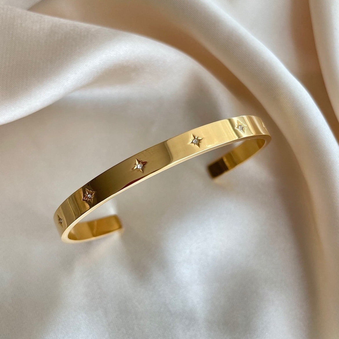 Boho 14k Gold Plated Bangle - Cz North Star Cuff