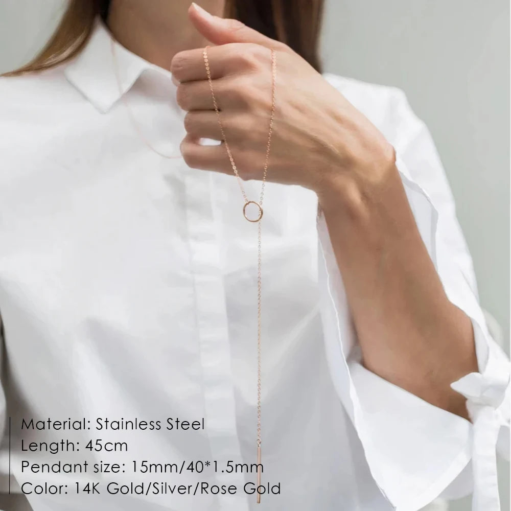 Minimalist Open Circle and Bar Silver Pendant Choker Necklace