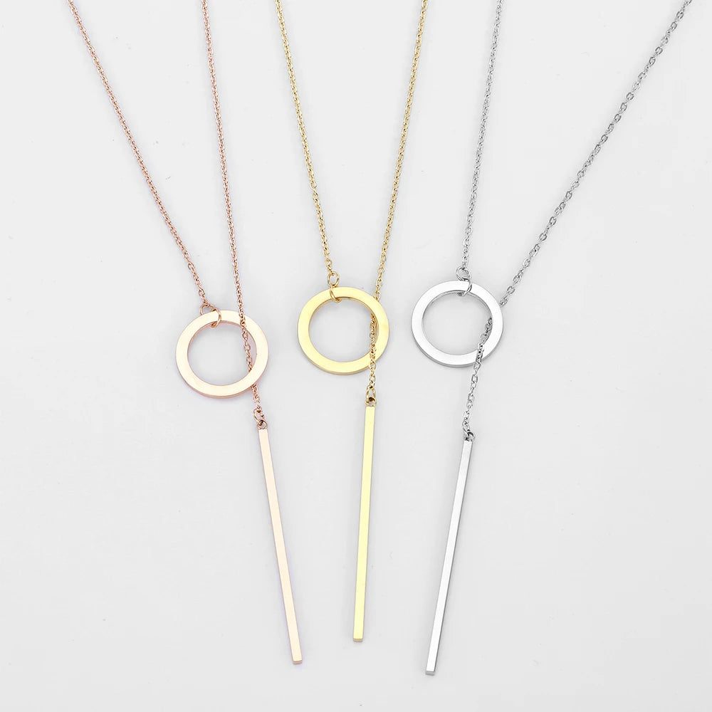 Minimalist Open Circle and Bar Silver Pendant Choker Necklace