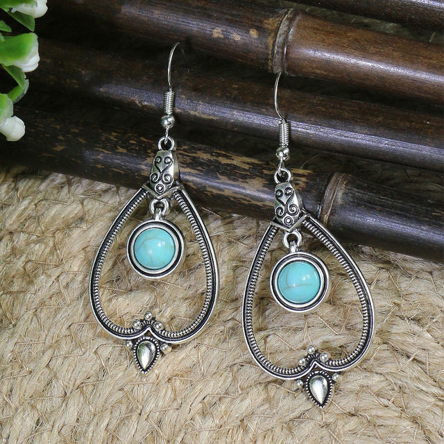 Boho Upside Down Heart Turquoise Earrings
