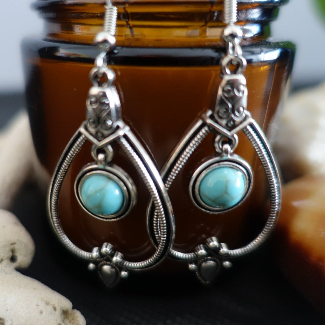 Boho Upside Down Heart Turquoise Earrings