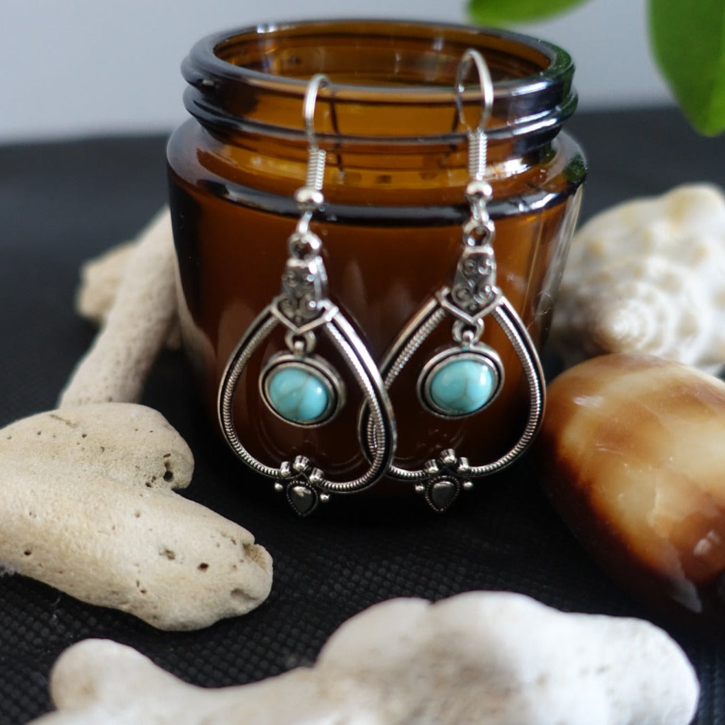 Boho Upside Down Heart Turquoise Earrings