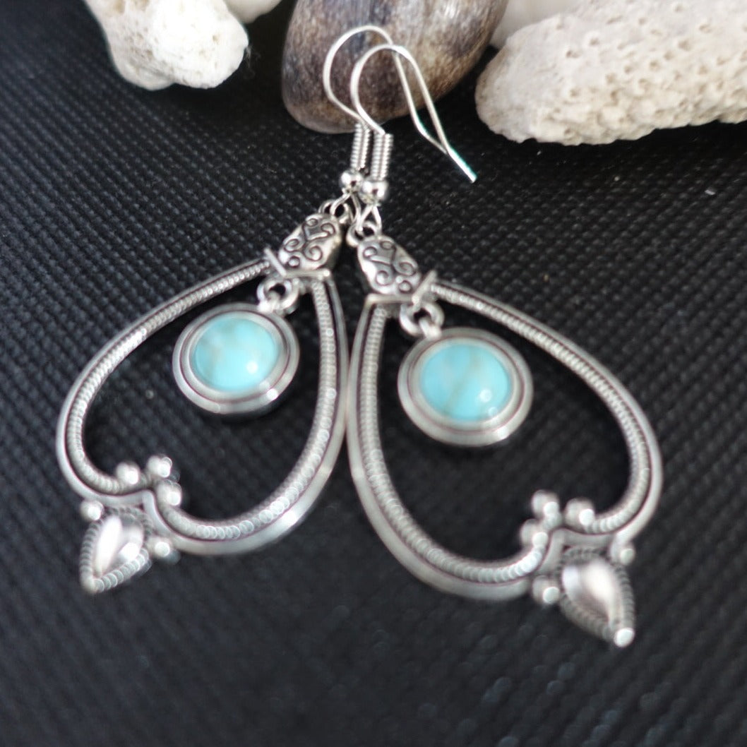 Boho Upside Down Heart Turquoise Earrings