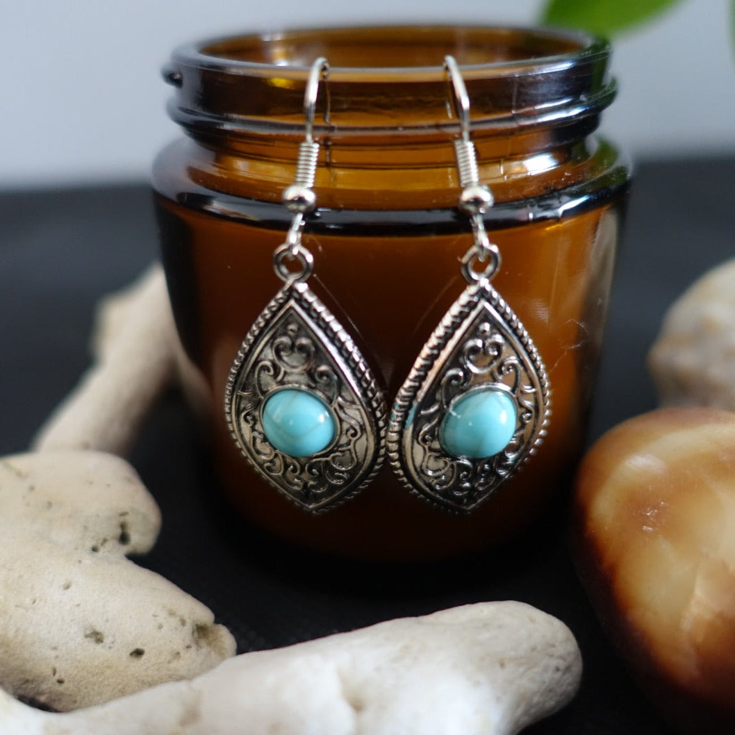 Boho Indi Leaf Turquoise Earrings