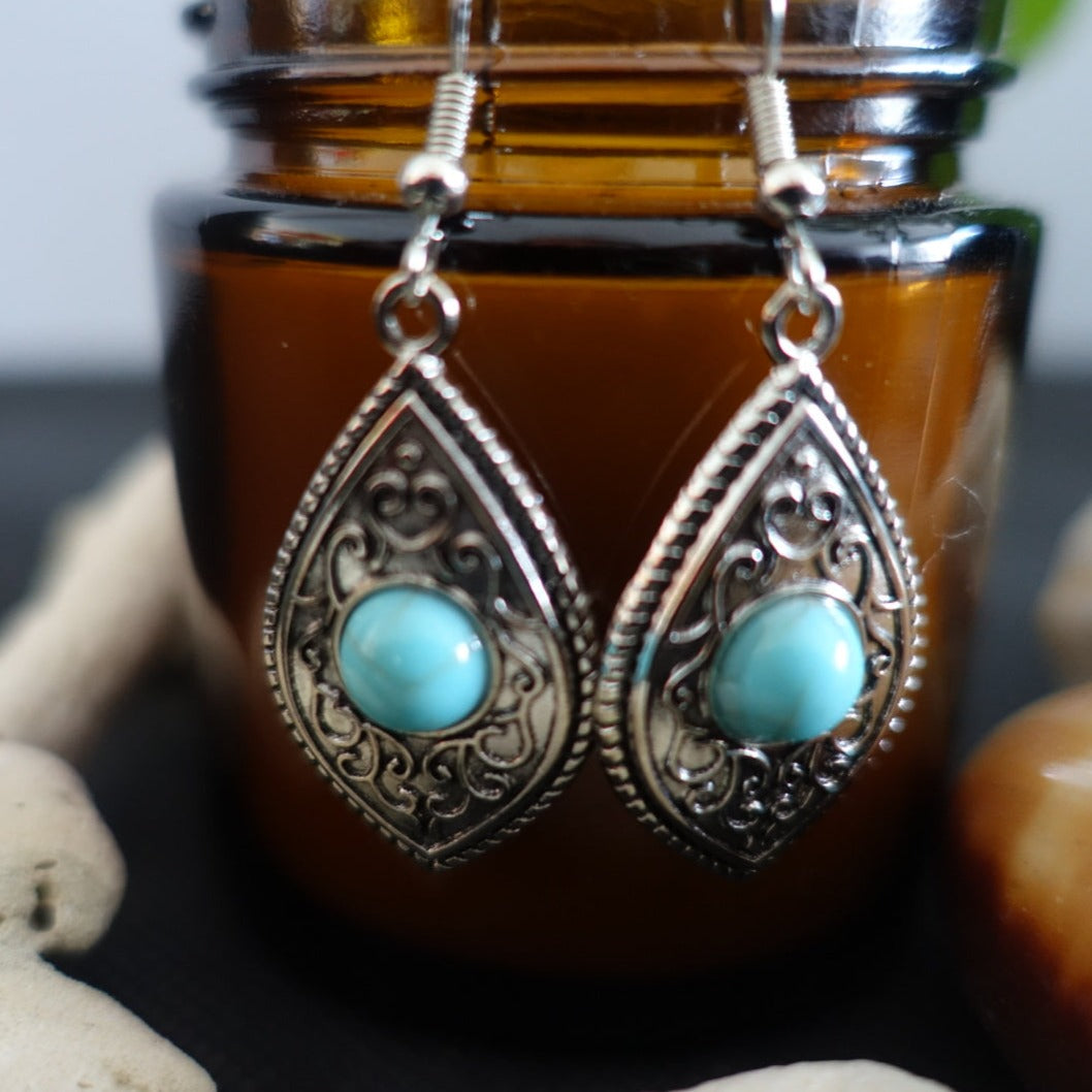 Boho Indi Leaf Turquoise Earrings