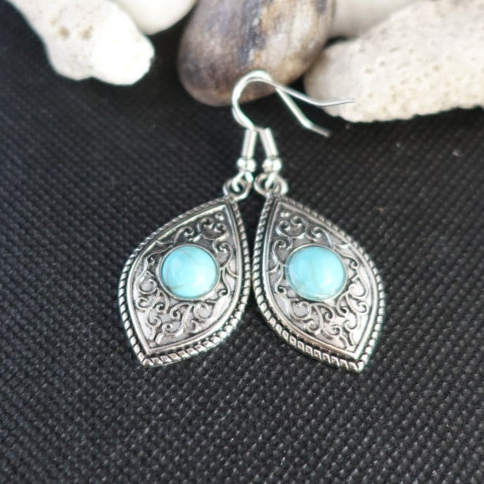 Boho Indi Leaf Turquoise Earrings