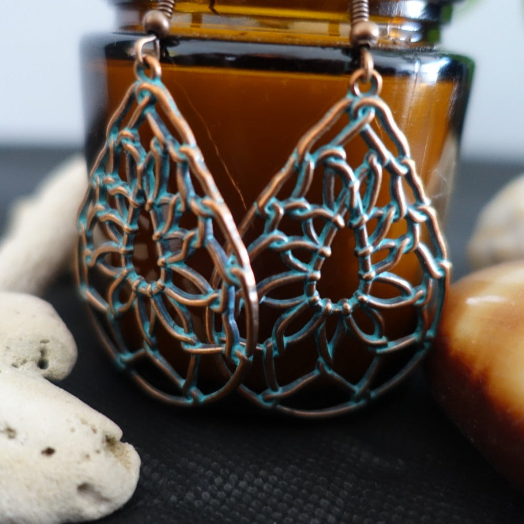 Boho Hollow Leaf Turquoise Earrings