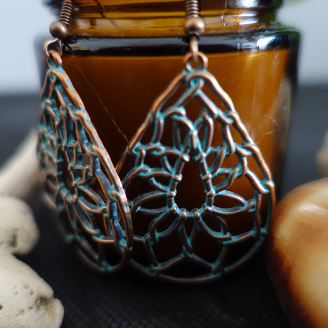 Boho Hollow Leaf Turquoise Earrings