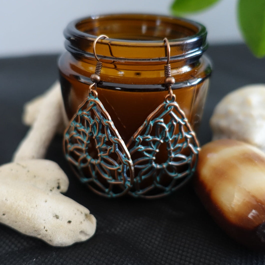 Boho Hollow Leaf Turquoise Earrings