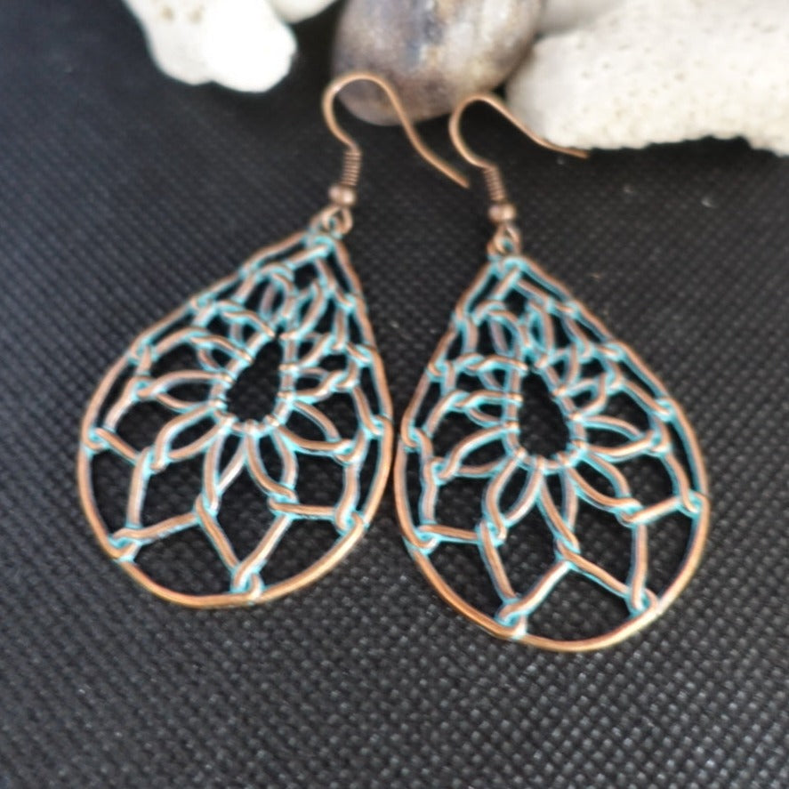 Boho Hollow Leaf Turquoise Earrings