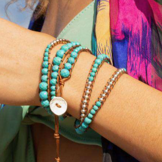 Ocean Turquoise + Silver Zinc - Boho Bracelet