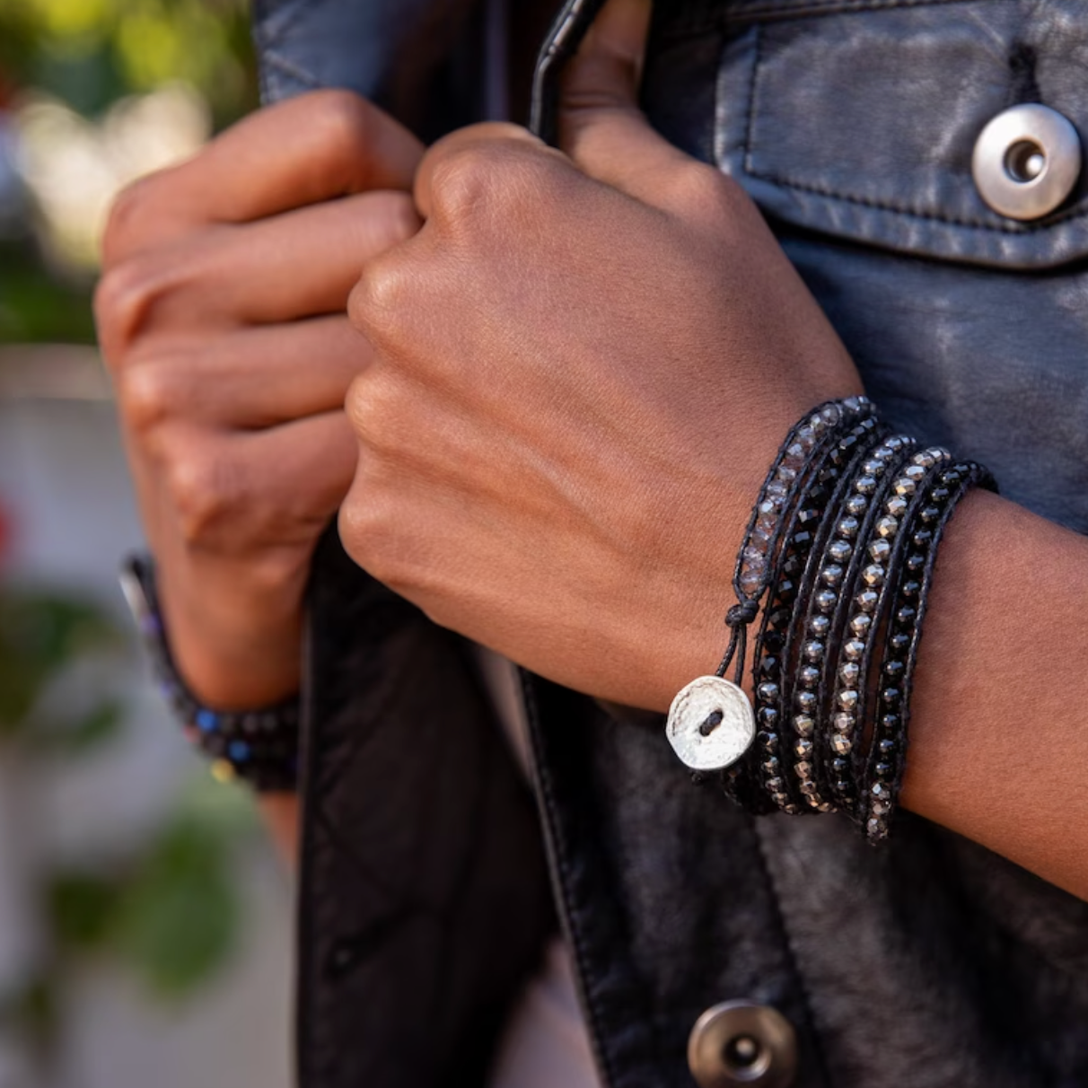 Black Onyx, Silver + Black Hematite - Boho Bracelet