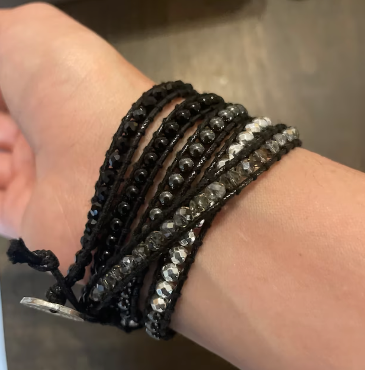 Black Onyx, Silver + Black Hematite - Boho Bracelet
