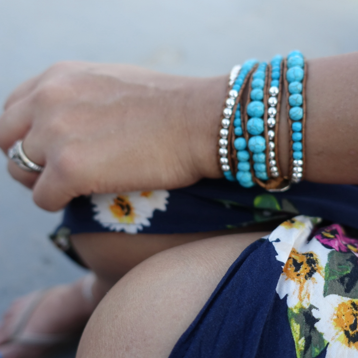 Ocean Turquoise + Silver Zinc - Boho Bracelet