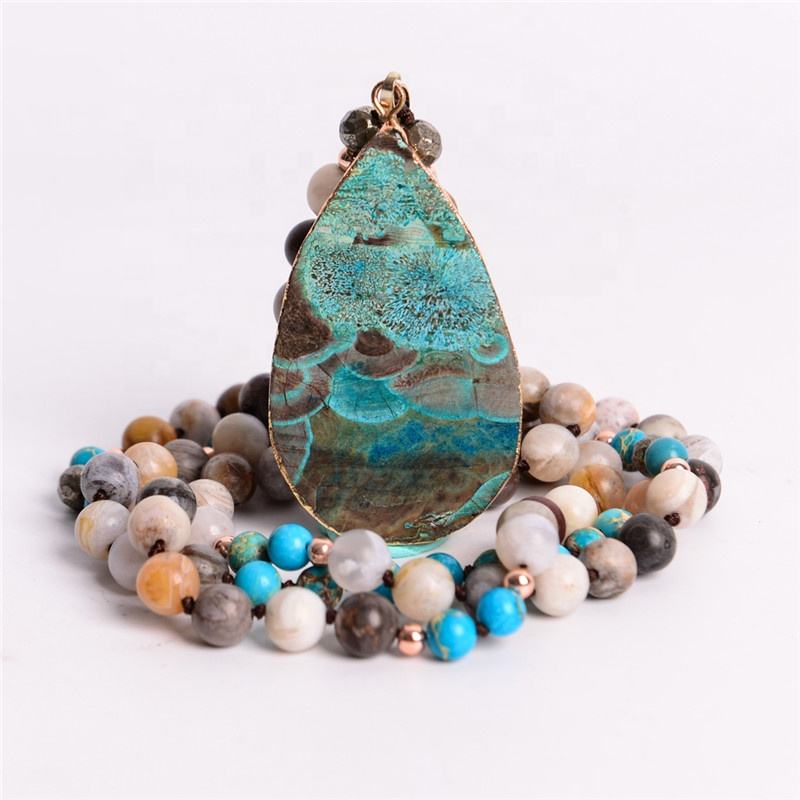 Mala Amazonite Pendant - Boho Necklace