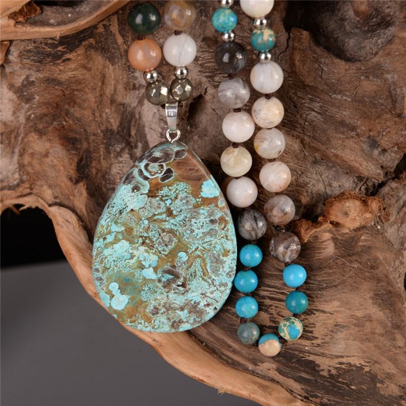 Amazonite Jasper Turquoise Pendant- Boho Necklace