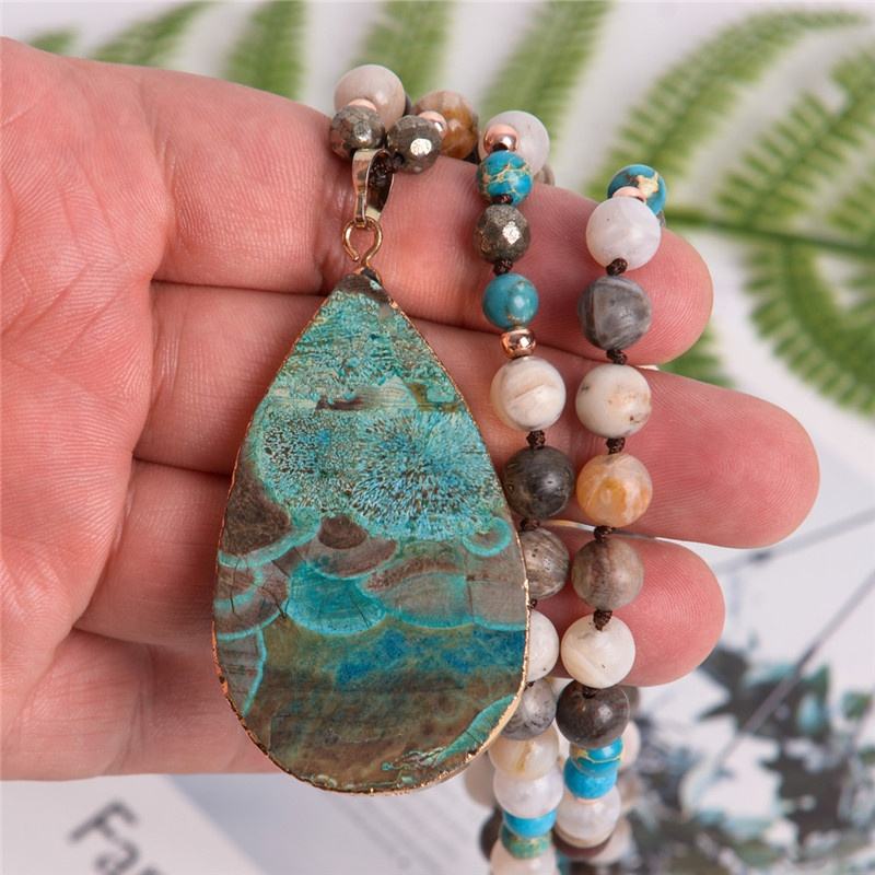 Mala Amazonite Pendant - Boho Necklace