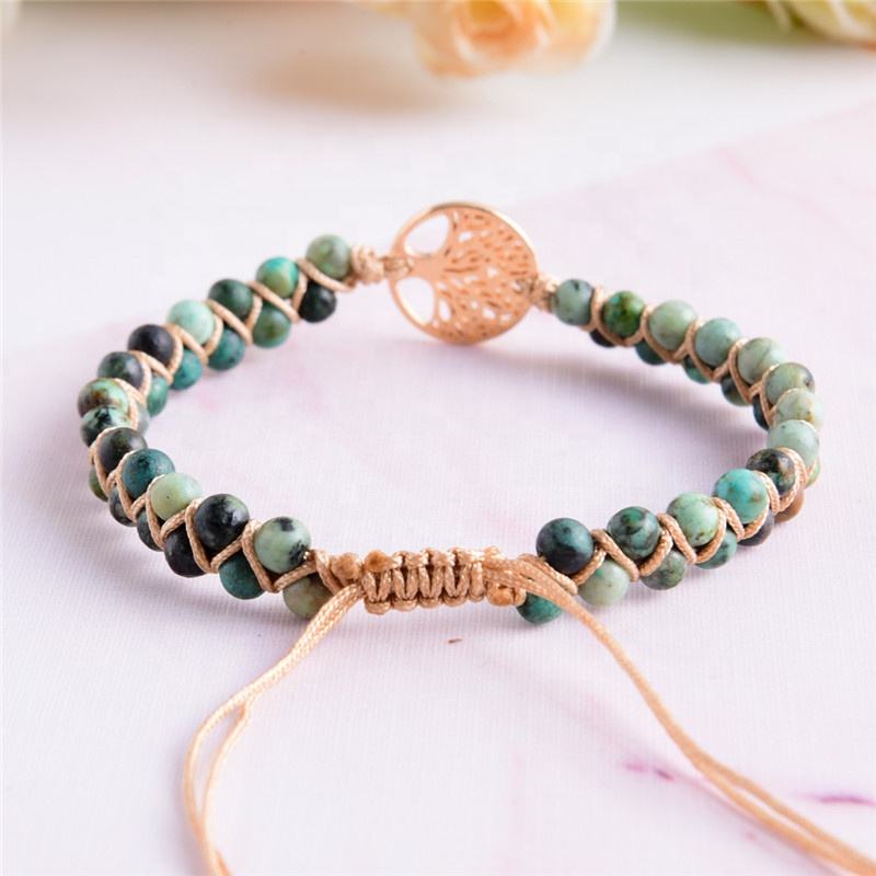 Tree of Life Turquoise African Jasper Beaded Charm Bracelet