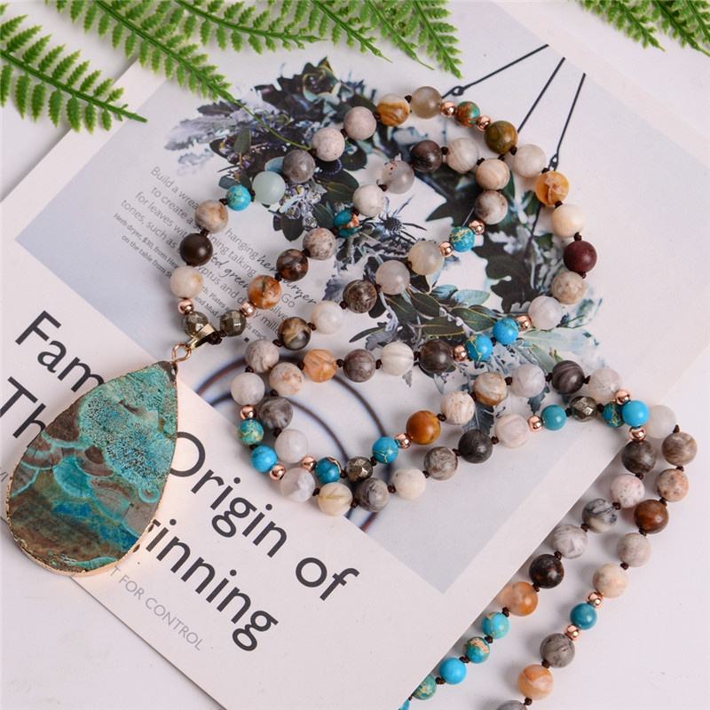 Mala Amazonite Pendant - Boho Necklace